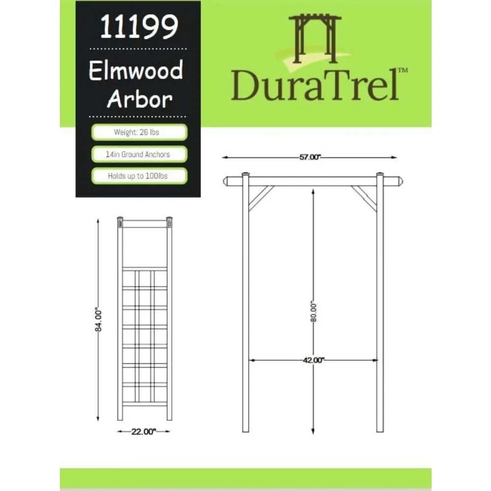 57 By 85 Inch PVC Patio Garden Arch, Outdoor Lattice Frame Decoration or Trellis for Climbing Plants, White