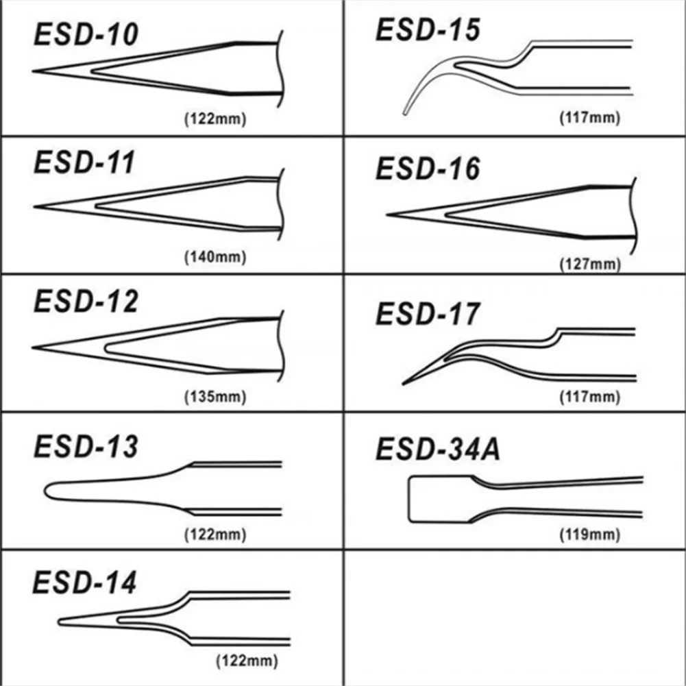 10 sztuk precyzyjnego zestaw pincet antystatycznego do elektroniki, lutowania, wyrobu biżuterii, pęseta ze stali nierdzewnej pracy laboratoryjnej