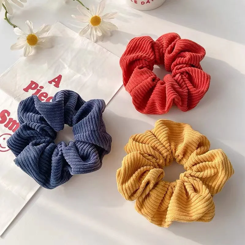 KYDZSW Women Girls Corduroy Solid Fabric Scrunchies Elastic Hair Bands Fashion Ponytail Hair Tie Rope Headwear