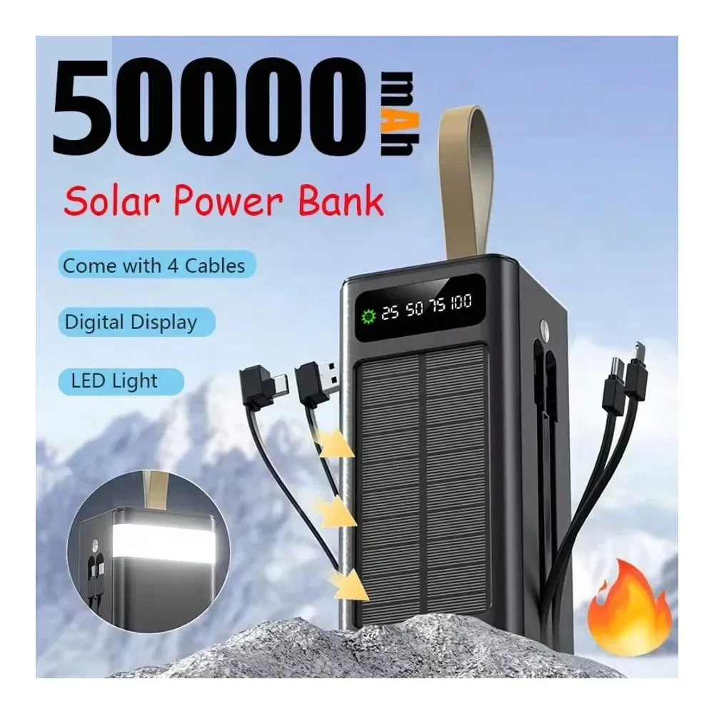 

Солнечный Power Bank 50000 мАч с LED-дисплеем и встроенным кемпинговым фонарем