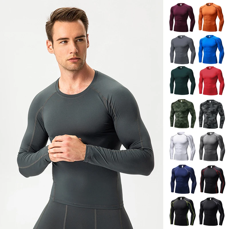 

Compression Running Shirts Men Dry Fit Fitness Gym Men's Rashguard T-shirts Football Workout Bodybuilding Stretchy Clothing 2023