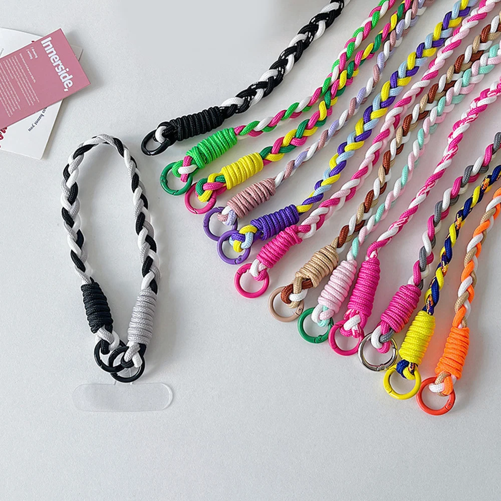 Fashion Phone Lanyard Strap Colorful Nylon Handmade Rope Wrist Strap Key Chain Telephone Charm Jewelry Rope Bracelet Bag Strap