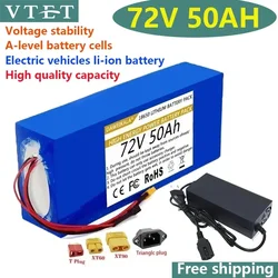 2024 72V 50Ah 18650 Lithium Battery Pack Bicycle Scooter Motorcycle with BMS 3000W High Power Battery+Free 84V 3A Charger Diy