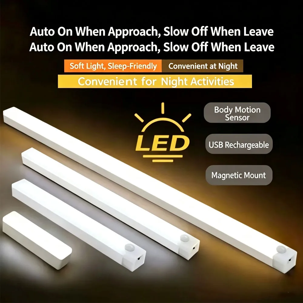 LED Wardrobe Light with Human Motion DetectionUSB Rechargeable Magnetic Installation 3 Color Temperatures Stepless Dimming Lamp