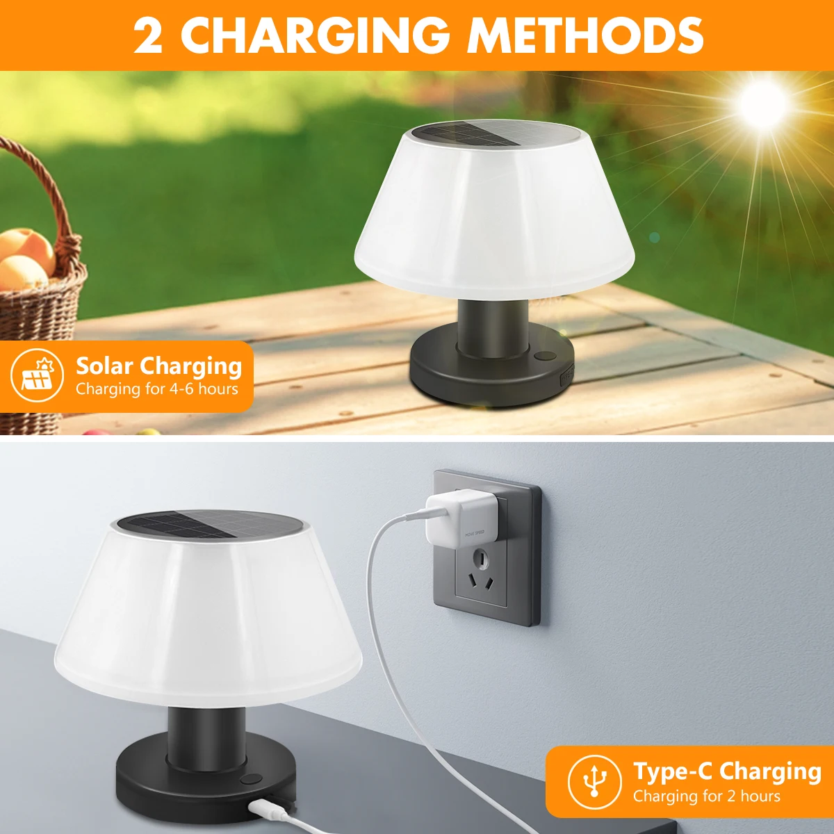 مصباح طاولة بالطاقة الشمسية مع بطارية 2200 مللي أمبير في الساعة شحن مزدوج بالطاقة الشمسية وUSB 4 إعدادات سطوع IP65 مقاومة للماء للضوء الشمسي المكتبي