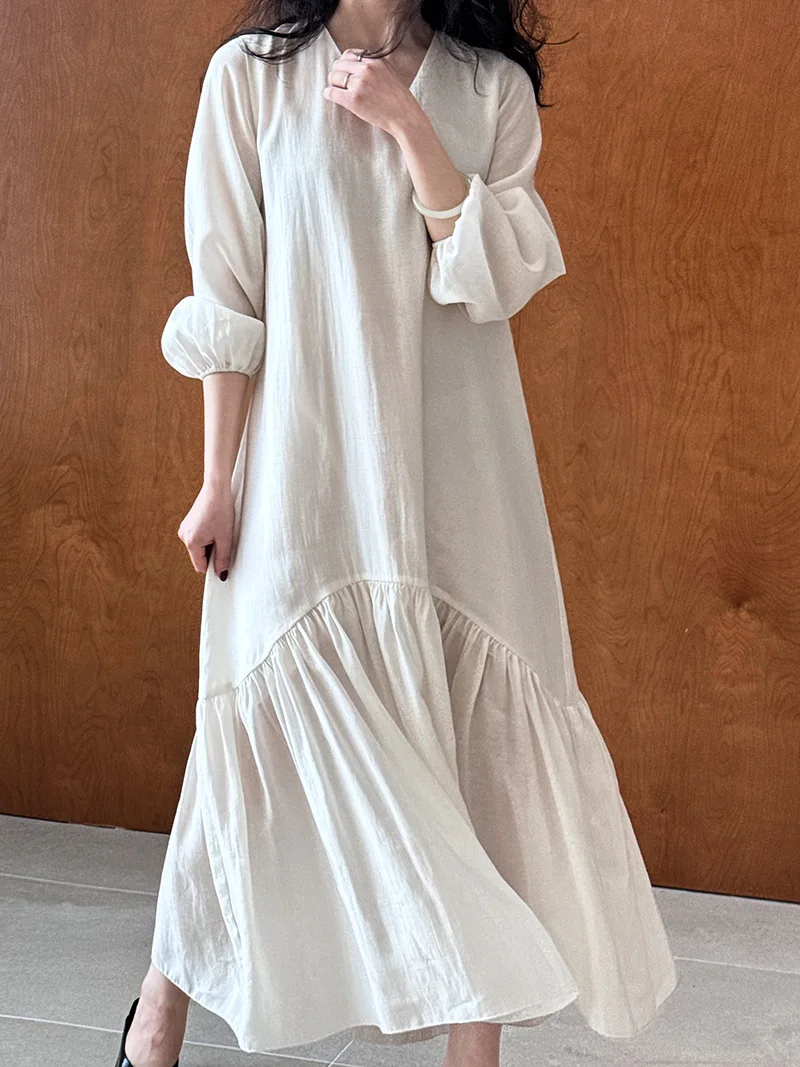 Super Soft high Quality 82%Lyocell18%Terylen Dobule Layer Maxi Casual VNeck Dress Joint Style Fashionable Long Dresses