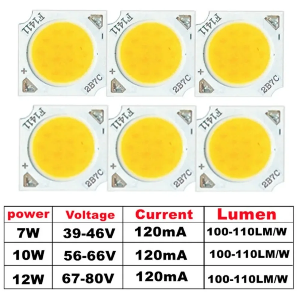 15pcs 7W 10W 12W COB LED Chip 11mm light emitting surface 3000K 4000K 6000K LED lamp Beads Spotlight Downlight Lamp light source