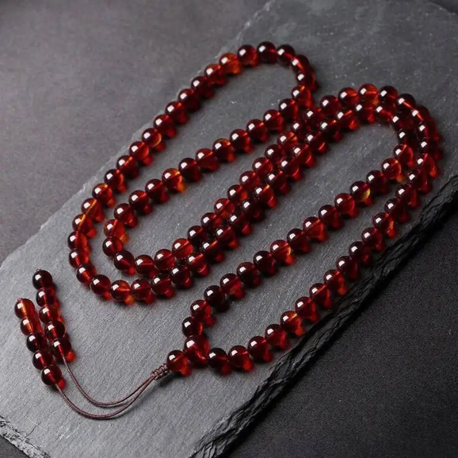 Handmade Red amber bead 108 necklace,men's cuff button necklace,Ramadan prayer bead,women's meditation,holiday gift,daily wear