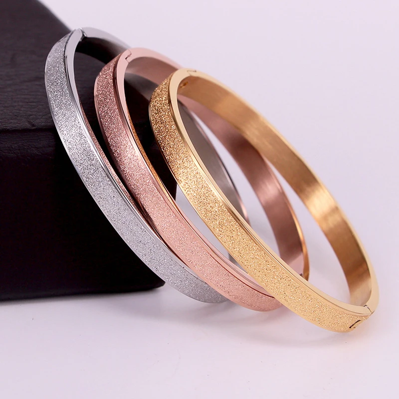 Top Quality Stainless Steel Scrub Pattern lovers Bracelets & Bangles For Men Women 3 Colors Beautiful Love Bangles Best Gift