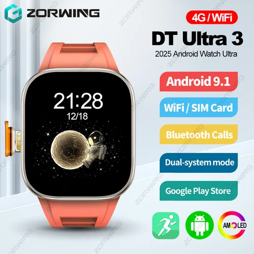 DT 울트라 3 AMOLED 스마트 워치, 안드로이드 9.1 남성용 스포츠 워치, 4G SIM 카드, 와이파이, GPS, 블루투스 통화, 듀얼 시스템 모드 스마트워치, 신제품  Best5