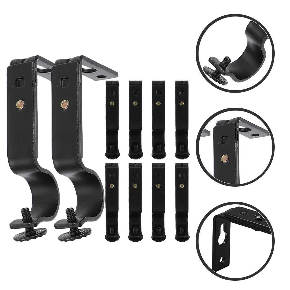 

10 Pcs Curtain Rod Brackets Black Iron Holders Wall Mounted for Window Door Bedroom Living Room Hardware Accessories