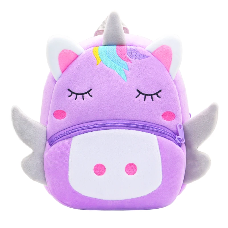 Girls School Backpack Cute Purple Unicorn Kids Plush Backpack Kindergarten School Bag