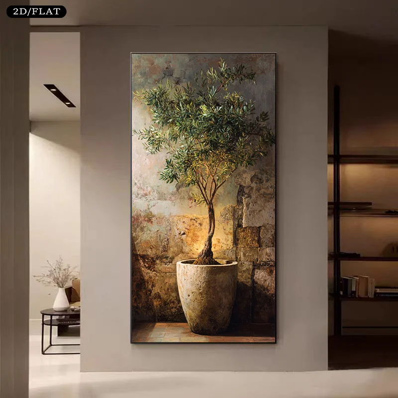 Extra Large Olive Tree Canvas Wall Art Painting - Frameless Modern Olive Tree Artwork - Minimalist Prints for Living Room Decor