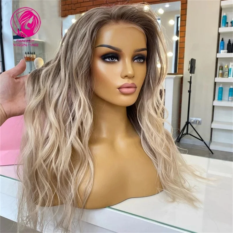 Ash Blonde Balayage Human Hair Frontal Wigs 13x4/13x6 Lace Front Wig Water Wave Long 30inchs Honey Blonde Remy Hair For Women