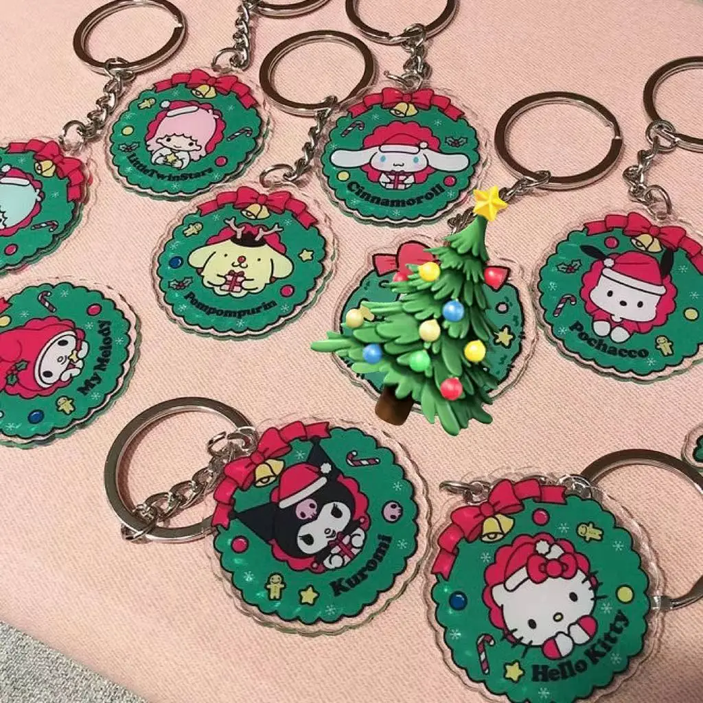 

Cute Hellos Kittys Cinnamorolls Christmas Green Christmas Tree Keychain for Best Friends Holiday Gift Bag Pendant Christmas Gift