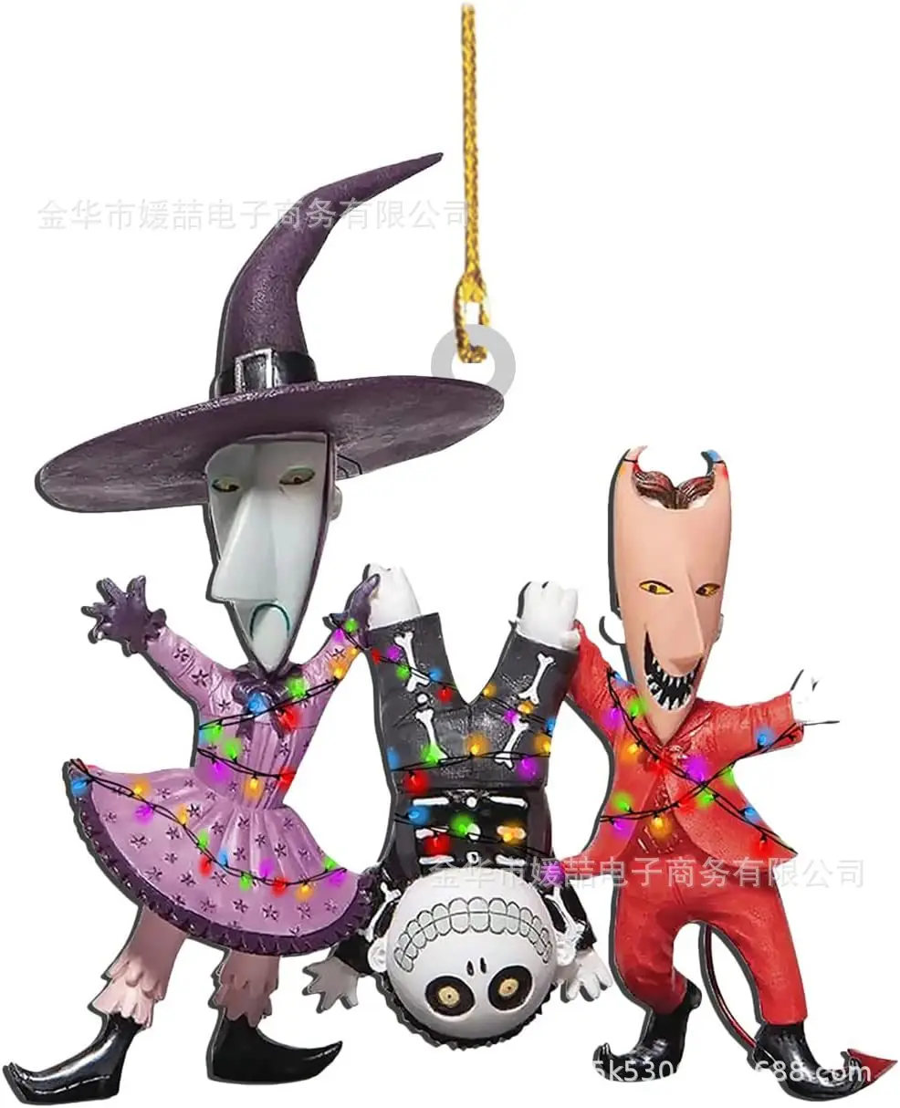 Movie The Nightmare Before Christmas Sally Jack Christmas Tree Decoration Acrylic Plane Pendant Small Xmas Gift Hobby Toys