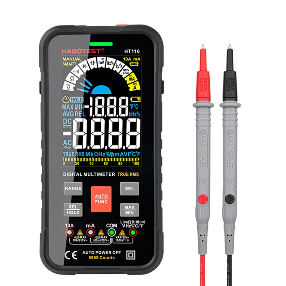 Imagem -02 - Habotest Multímetro Digital Inteligente 9999 Contagens Alcance Automático 1000v 10a Tester Medidor Ohm hz Capacitância Rel True Rms Multitester