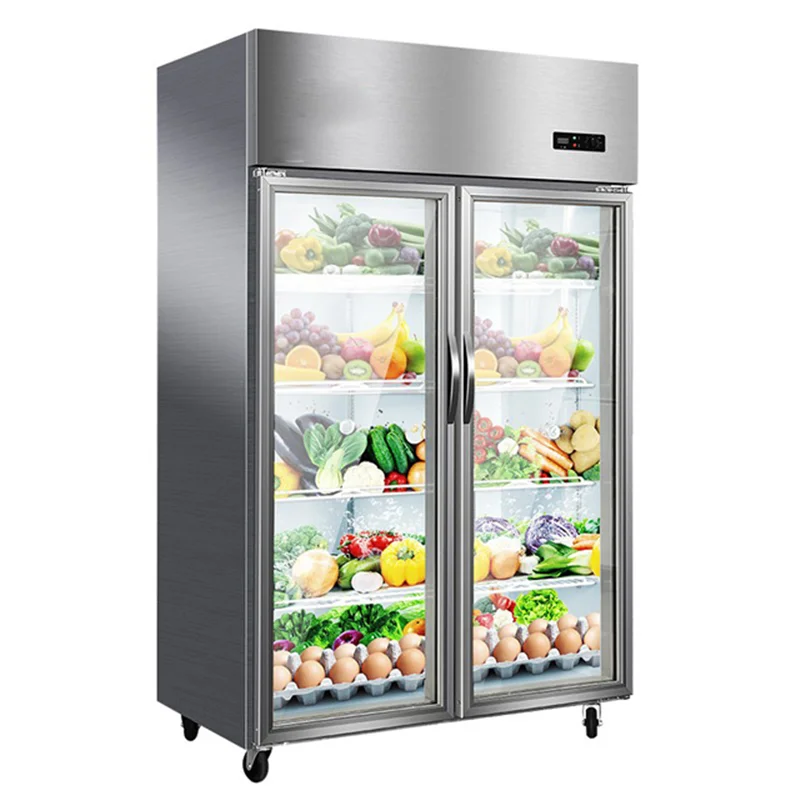 Large Capacity  Double Glass Door Fridge Display Cold Drink Refrigerator Upright Meat  Refrigeration Equipment