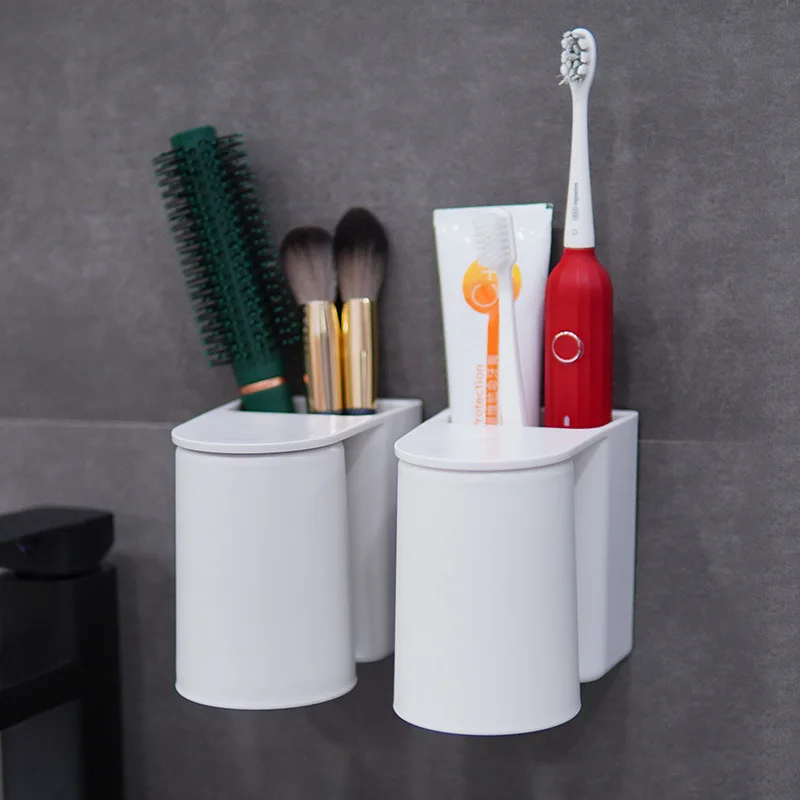 Magnetic Toothbrushing Cup  No Punching  Wall-mounted Couple Home Rack Tooth Cylinder Set Upside Down Mouthwash Cup