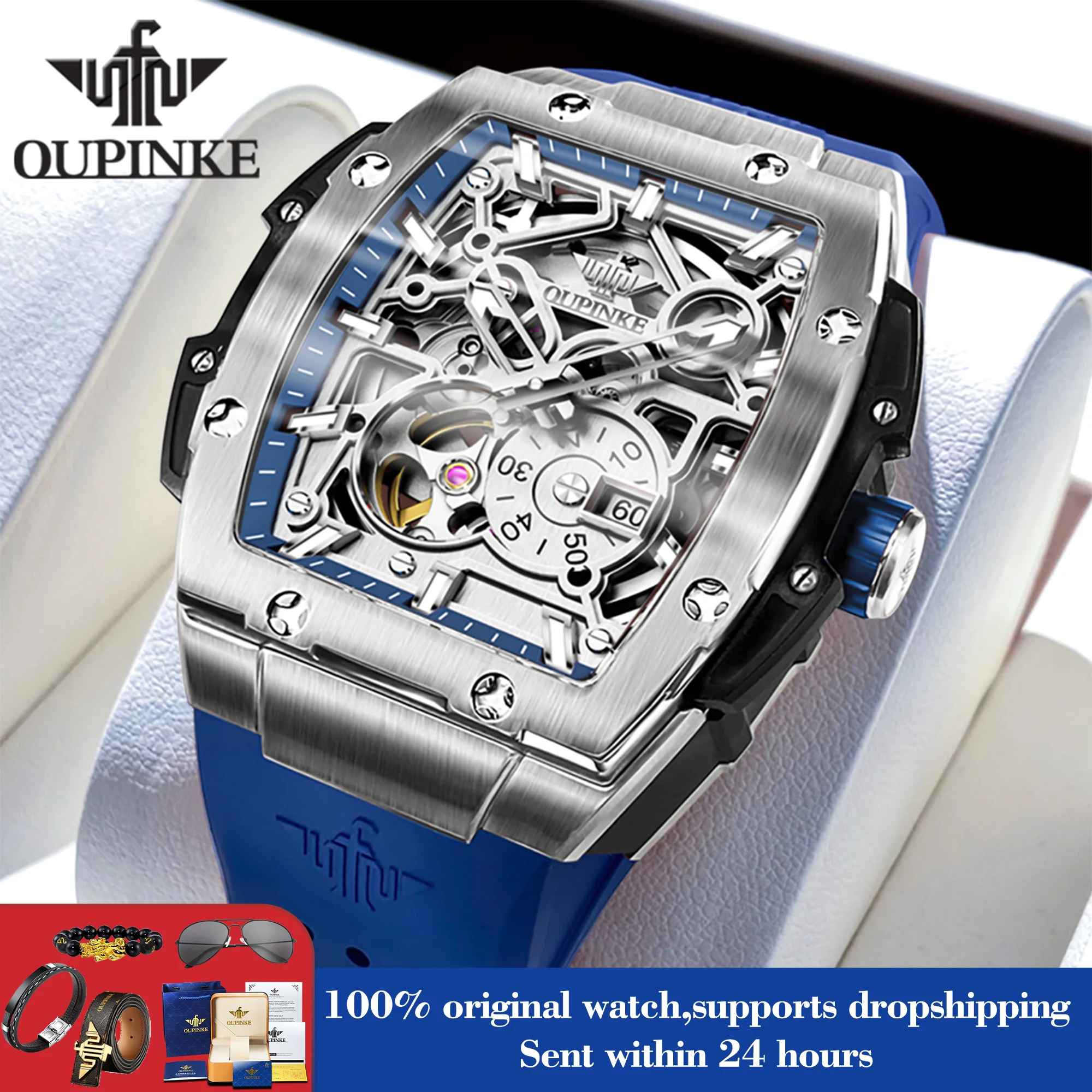 

OUPINKE 3213 Watch Man Big Dial Business Mechanical Watch For Men Hollow Deep Waterproof Hand Clock Synthetic Sapphire Mirror