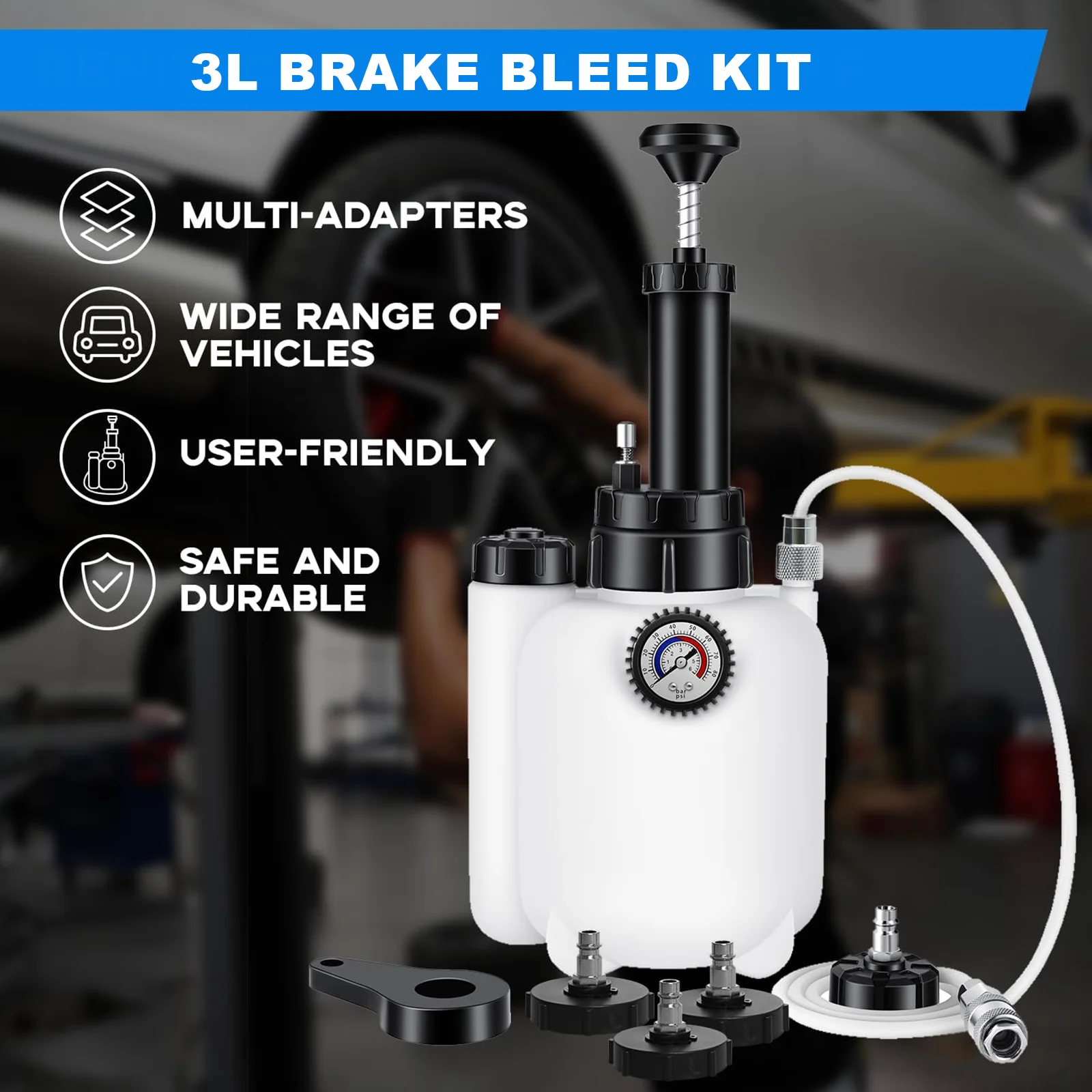 

3L+1L Large Capacity Brake oil replacement pot Car Brake Fluid Replacement Tool Brake Fluid Drained Bleeder With Four Covers