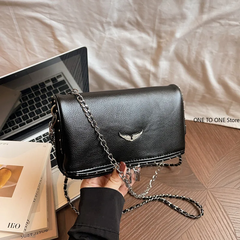 

Luxury Crossbody Bag Shoulder Solid Color PU Wing Design Lightweight Magnetic Adjustable Chain Strap Handbag for Travel Commute