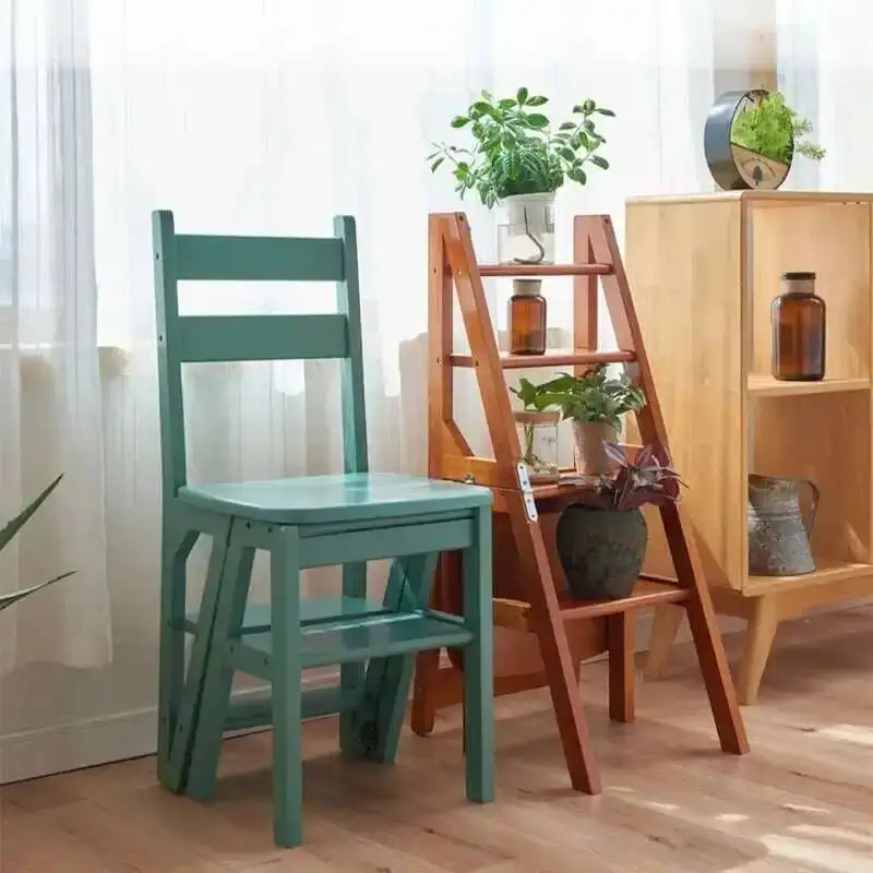 

Kitchen Indoor Solid Climbing High Wood Stools Bold Ladder Chair Multi-function Ladder Stool Flip Folding Step Ladder