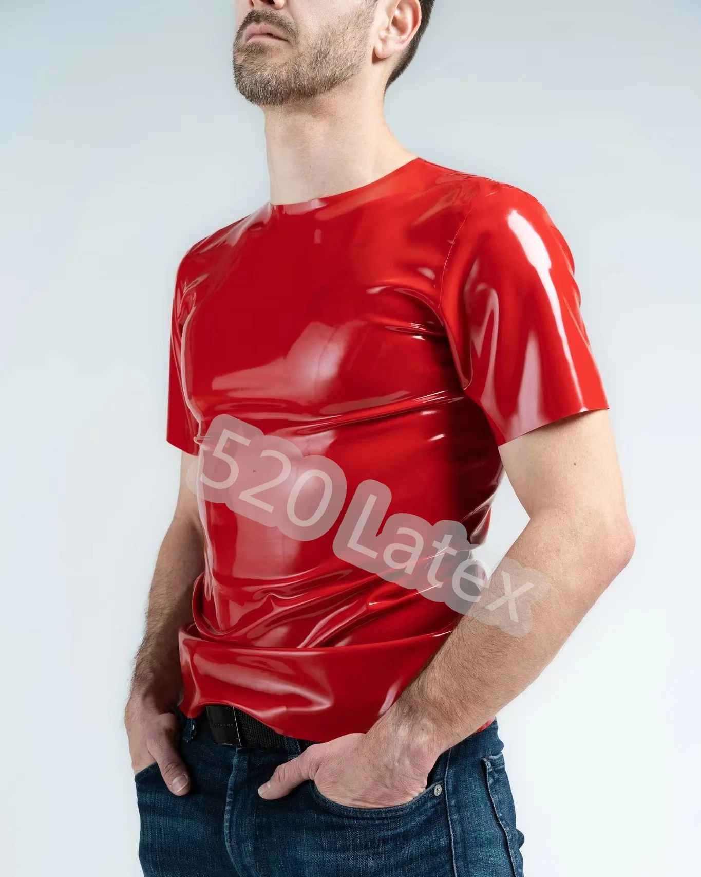 Hand gefertigte Latex Gummi Kurzarm T-Shirt Herren Latex Anzug Gummi Herren Top