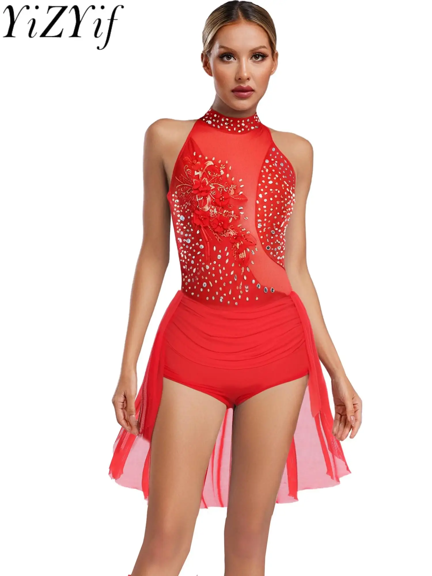 

Women Lyrical Applique Ballet Modern Ballroom Dance Performance Costumes Sequin Shimmery Latin Chacha Gymnastics Dance Leotards