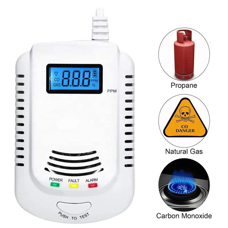 2 in 1 Gas Detector Alarm, Plug-in Home Natural Gas/Methane/Propane/CO Alarm,Gas Leak CO Detector with Voice and LED Display