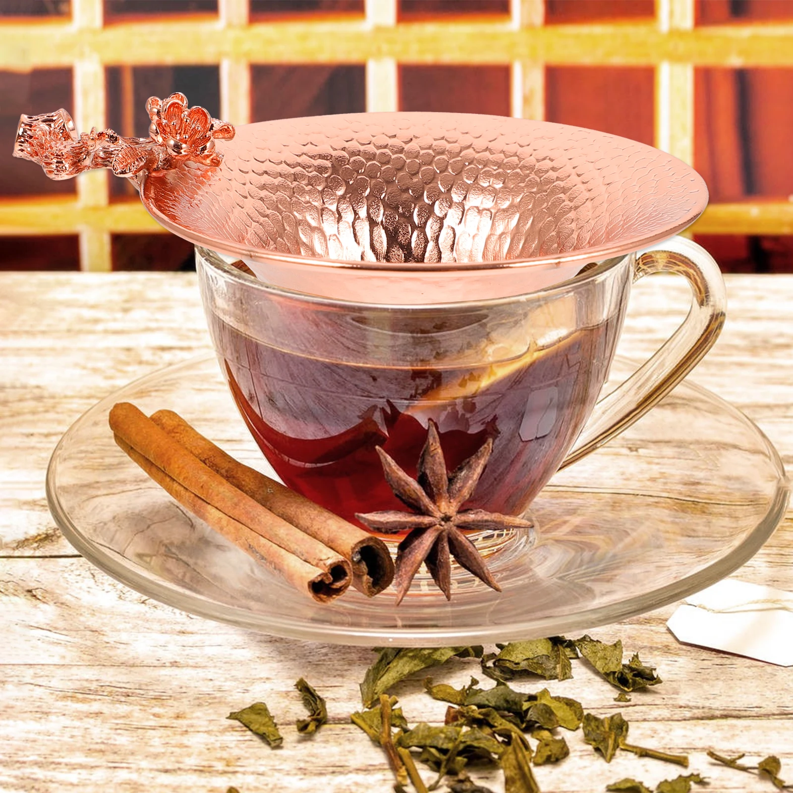 

1 pc Copper Tea Strainer Premium Heat Resistant Creative Plum Blossom Design Effective Tea Residue Filter Tool For Home