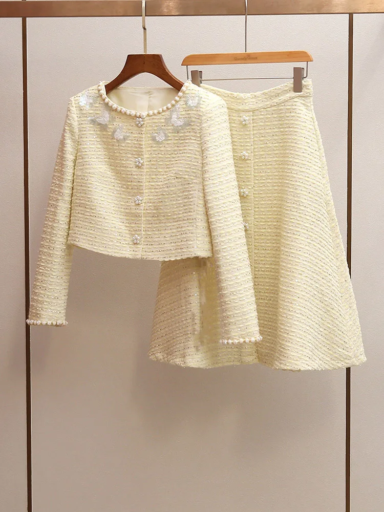 

Withered Embroidered Jacket A-line Umbrella Shaped Skirt Set Jacket Woman Clothes Tops Skirt Woman Clothing Faldas Skirts
