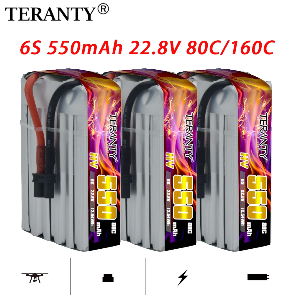 TREANTY 550mAh 6S 22.8V 80C/160C HV Lipo Battery For RC Crossover Aircraft Model FPV Toy Model Rechargeable battery LiPo