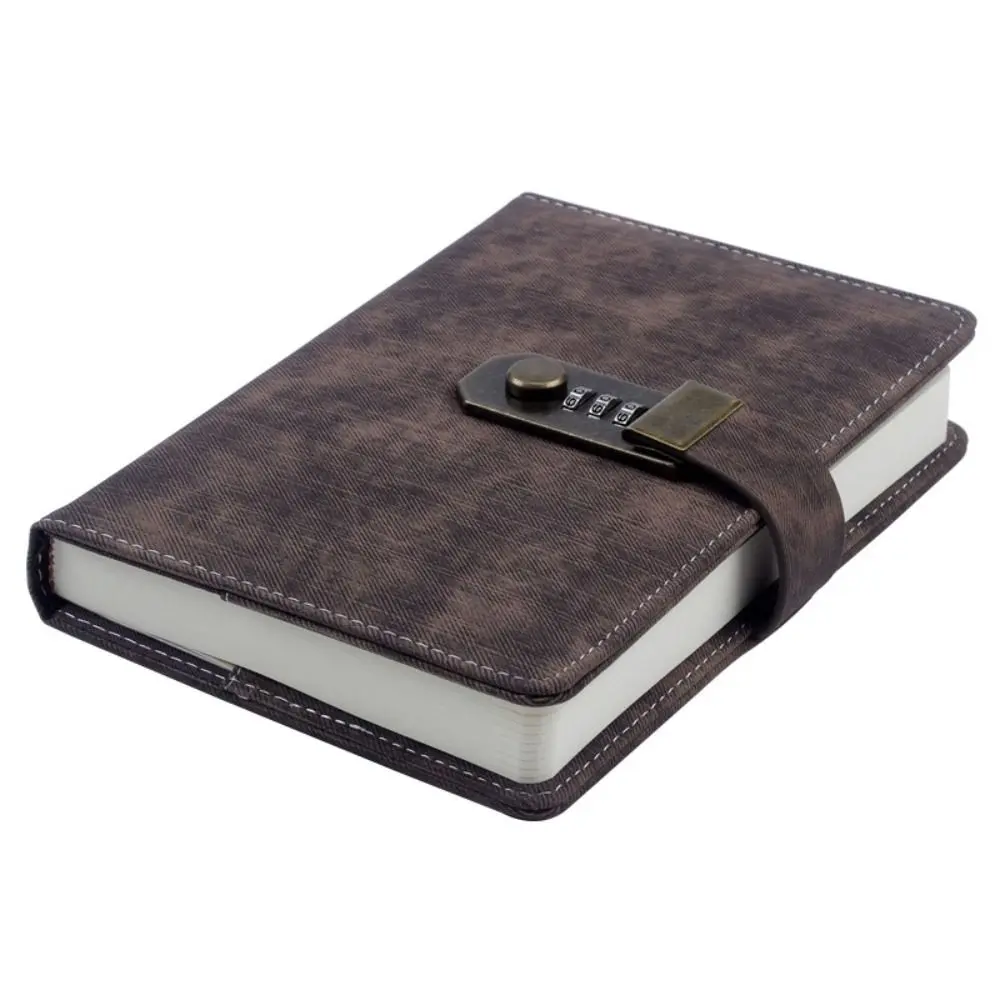PU Leather Cover Diary Book with Lock Chinese Style with Coded Lock Password Lock Notebook Thickened Retro A5 Notebook Classroom