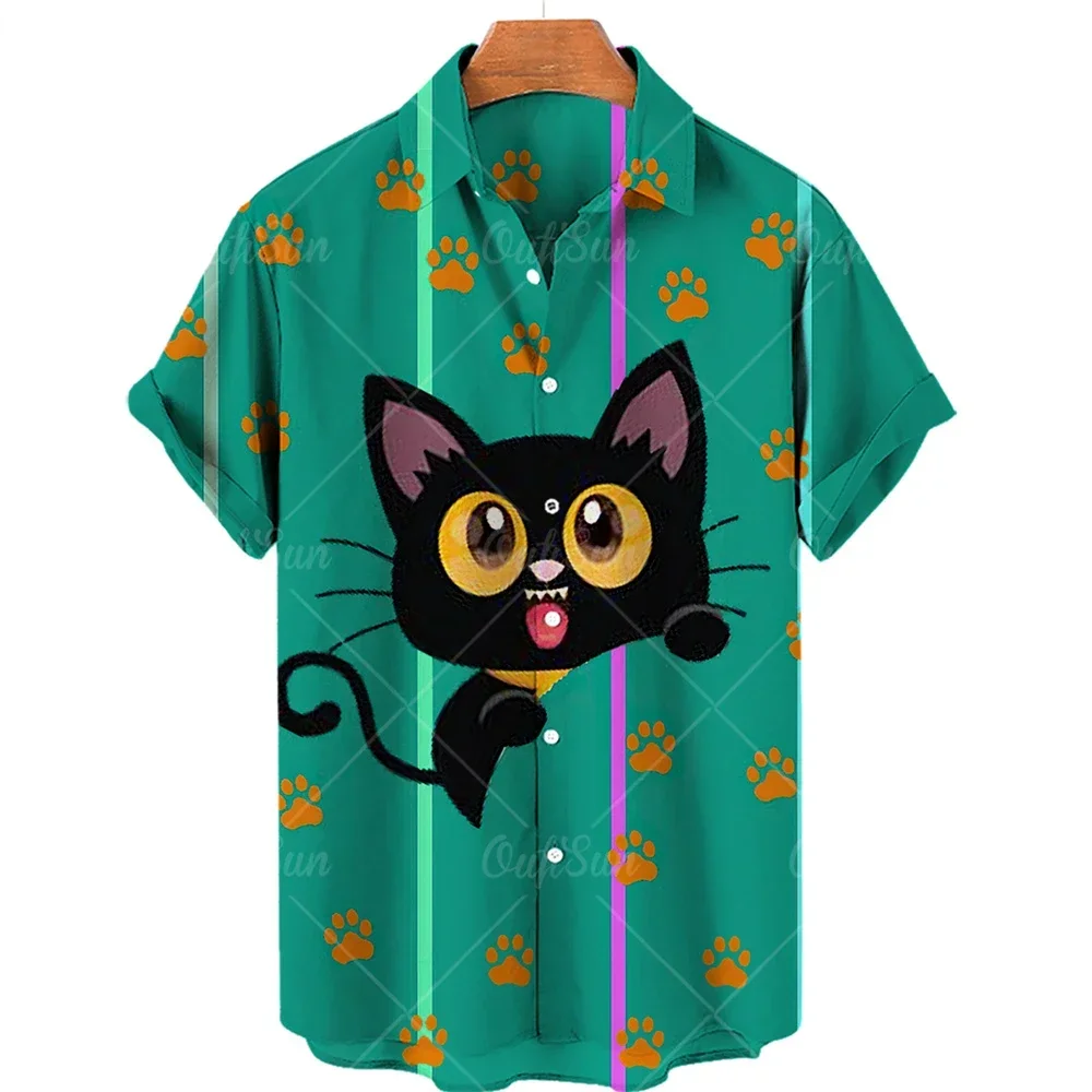 Summer Unisex Hawaiian Shirt Men\'s Kawaii Cat Fashion T-Shirt 3D Printed Men\'s Shirt Casual Short Sleeve Tops Oversized Clothes