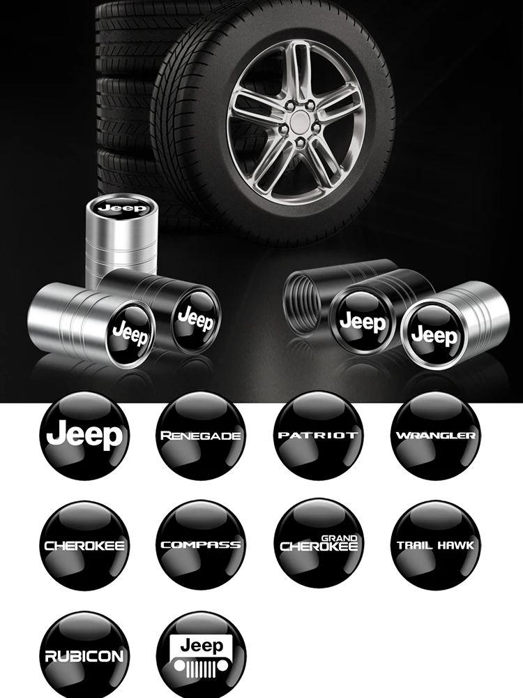 4Pcs Car Metal Wheel Tire Valve Air Stem Cap Tyre Covers Auto Accessories For Jeep Renegade Patriot Wrangler Cherokee Compass