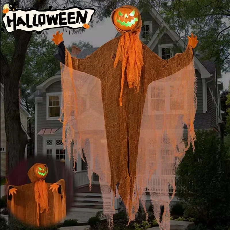 

Хэллоуин тыква висит призрак вечерние украшения висит зеленый свет светоизлучающий звук реквизит двор призрак украшение дома