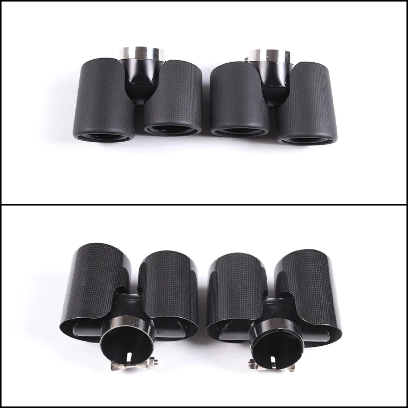 Upgrade Quad Exhaust Tailpipe Trim For Land Rover Defender L663 2020+ Real Carbon Fiber+Stainless Steel Round Exhaust Tip Cover