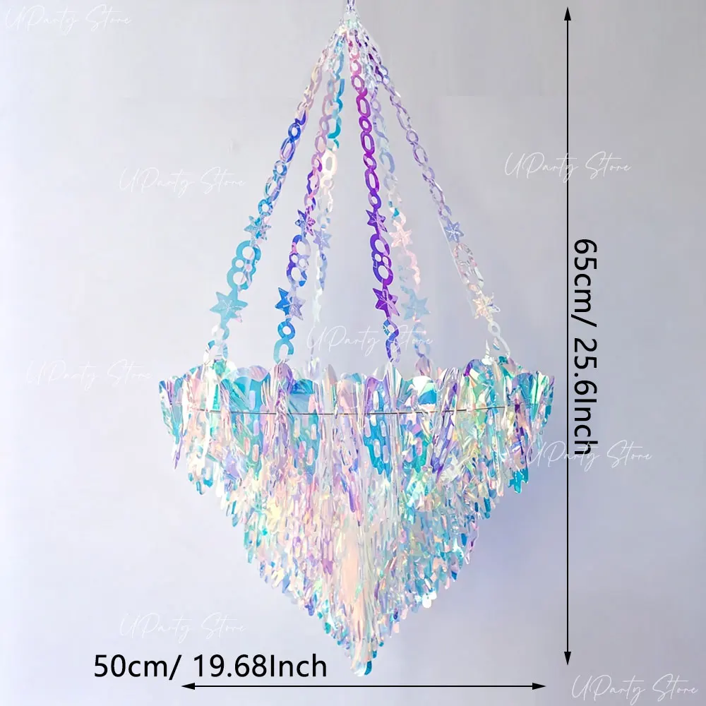Iridescent Chandelier Ceiling Hanging Decorations Folding Rainbow Shine Hanging Ornaments for Wedding Christmas Birthday Decor