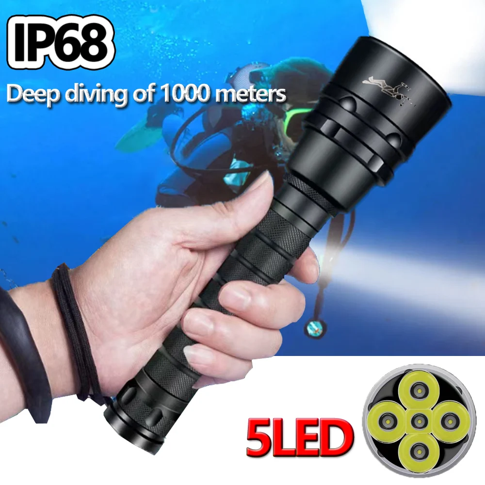 High Power Diving strong Flashlight IP68 Highest Waterproof Rating amphibious Professional Diving Light Powered by 18650 Battery