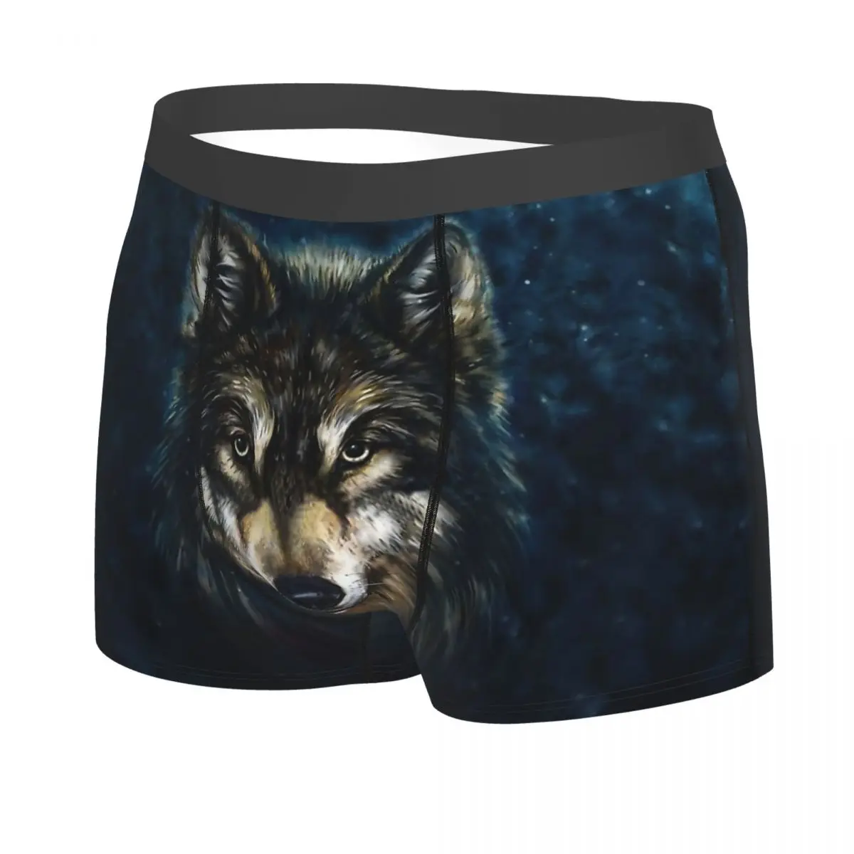 Artistic Face Man\'s Boxer Briefs Underpants Wolf Cruel Rage Looking Dignified And Strong Highly Breathable High Quality Gift