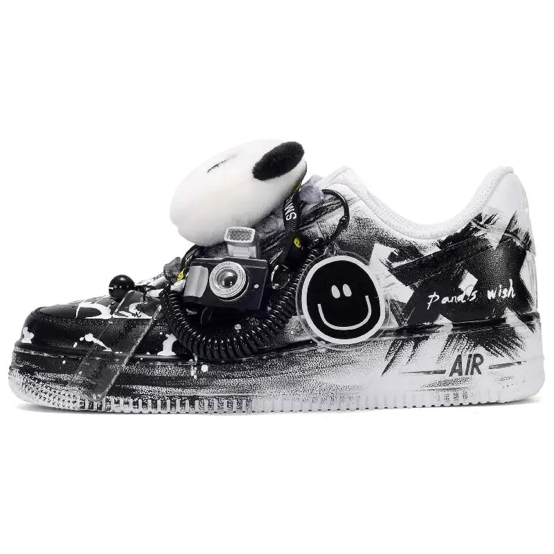 

[На заказ Жизнь женской панды] Женские туфли для скейтборда Nike Air Force 1, низкие кеды, черные, белые