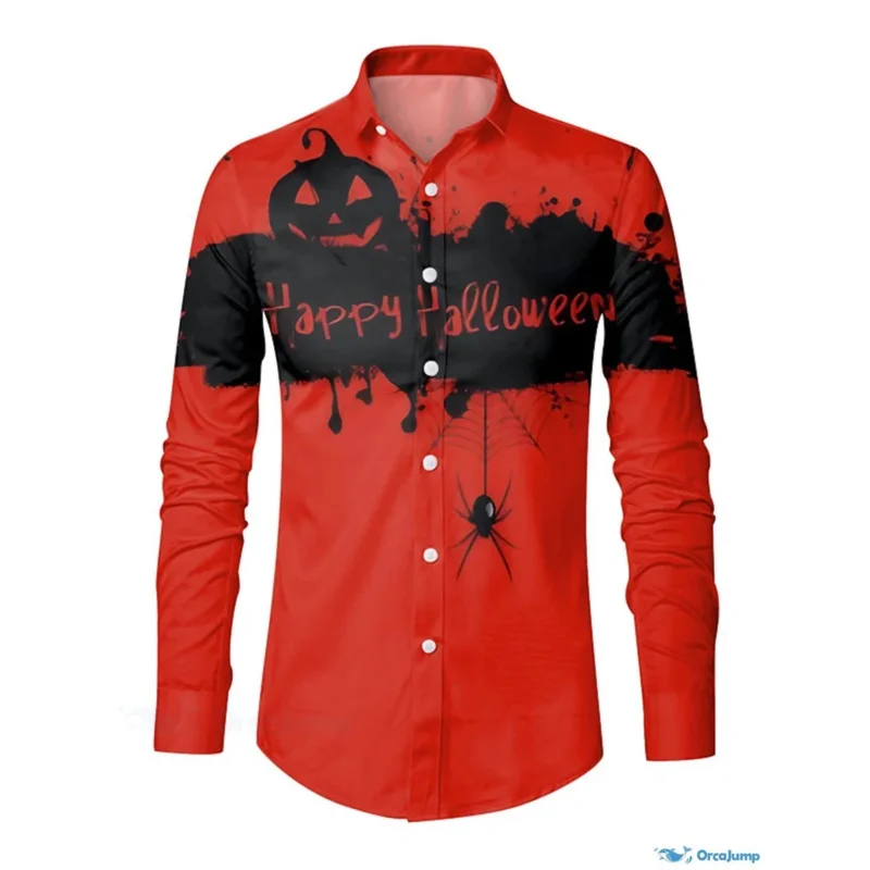

Halloween 3D Printed Men's Long Sleeve Shirt Autumn/Winter Horror Pumpkin Head Pattern Fashion Party Oversized Button-down Shirt