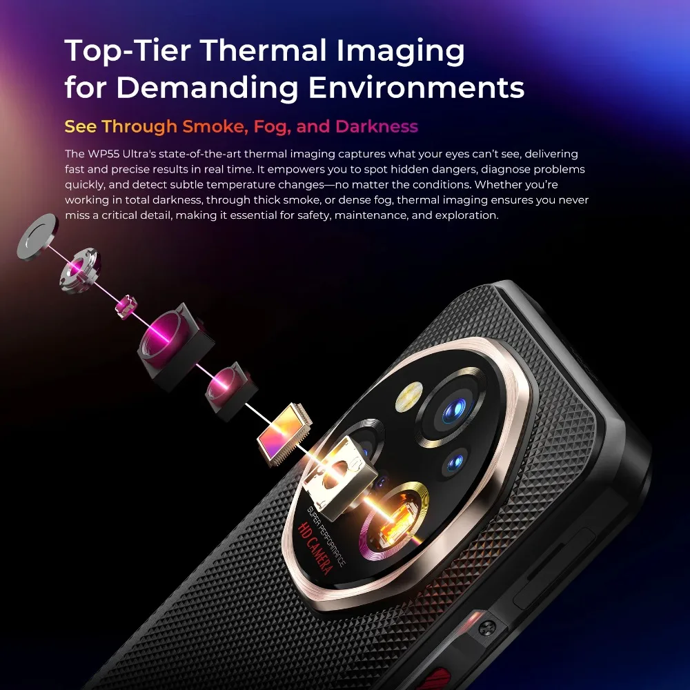 OUKITEL WP55 Ultra Rugged Smartphone Android 15 Thermal Imaging Mobile Phone 48GB+512GB  11000mAh 108MP 6.6Inch 5G Cellphone NFC