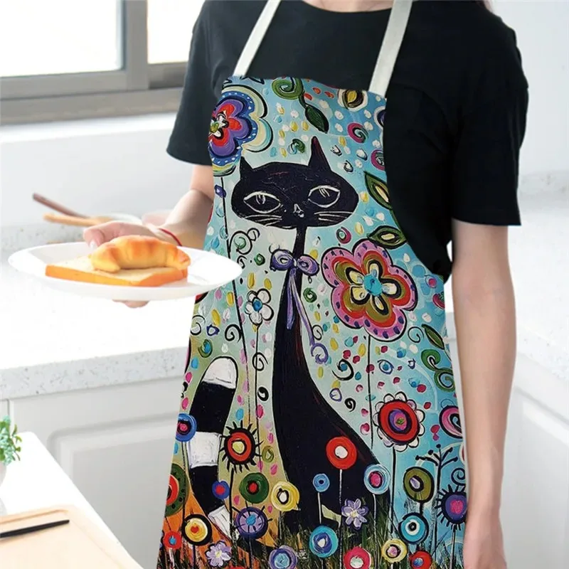 Retro Funny Cat Cartoon Cooking Apron Kitchen Men and Women Men Baking Accessories Chef Waiter Cafe Shop BBQ Bib