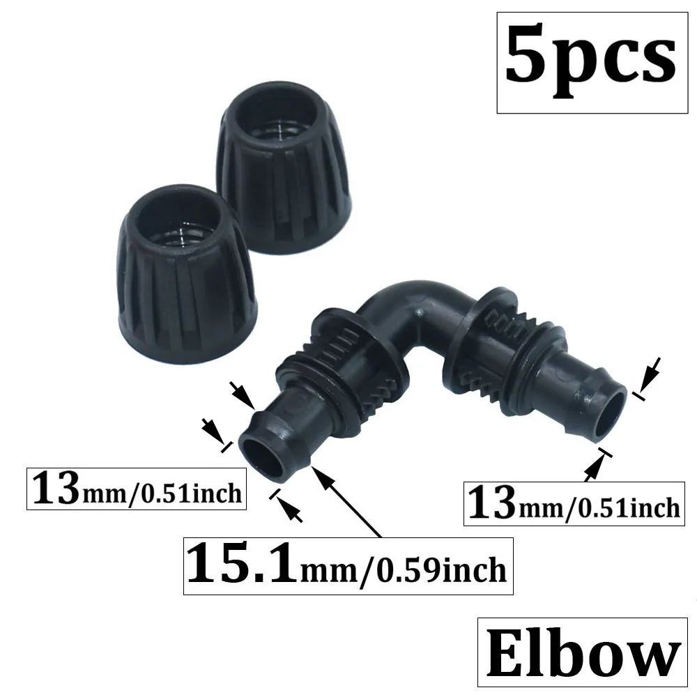 5pcs 16mm PE Hose Barb Connector Tee Elbow End Plug Tap Fitting 16mm to 4mm Reducer Water Splitter Lock Nut Coupling
