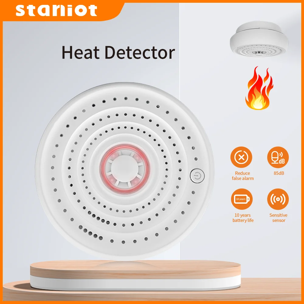 Smart Home Wireless Heat Detector 85dB High Decibel Fireproof Temperature Sensor With 10 Years Battery Life For Alarm System