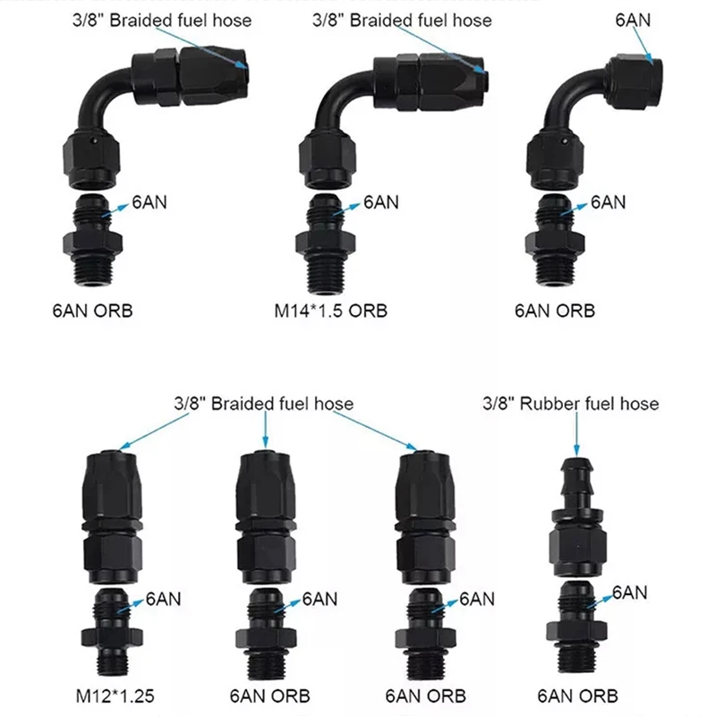 Adjustable Fuel Pressure Regulator Kit Oil 0-100Psi Gauge -6AN Black