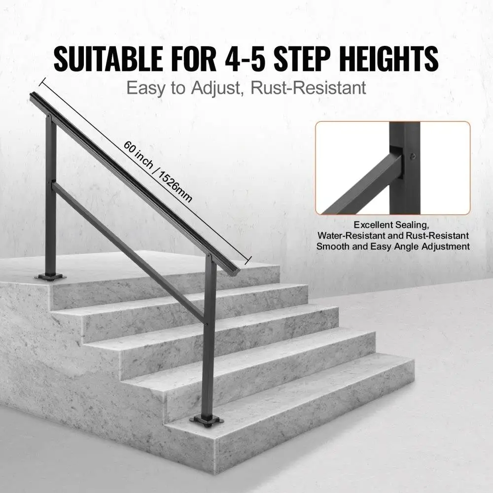 Outdoor Handrail 165LBS Load Handrail Outdoor Stairs Aluminum Stair Handrail 60 x 35" Outdoor Stair Railing Transitional Range