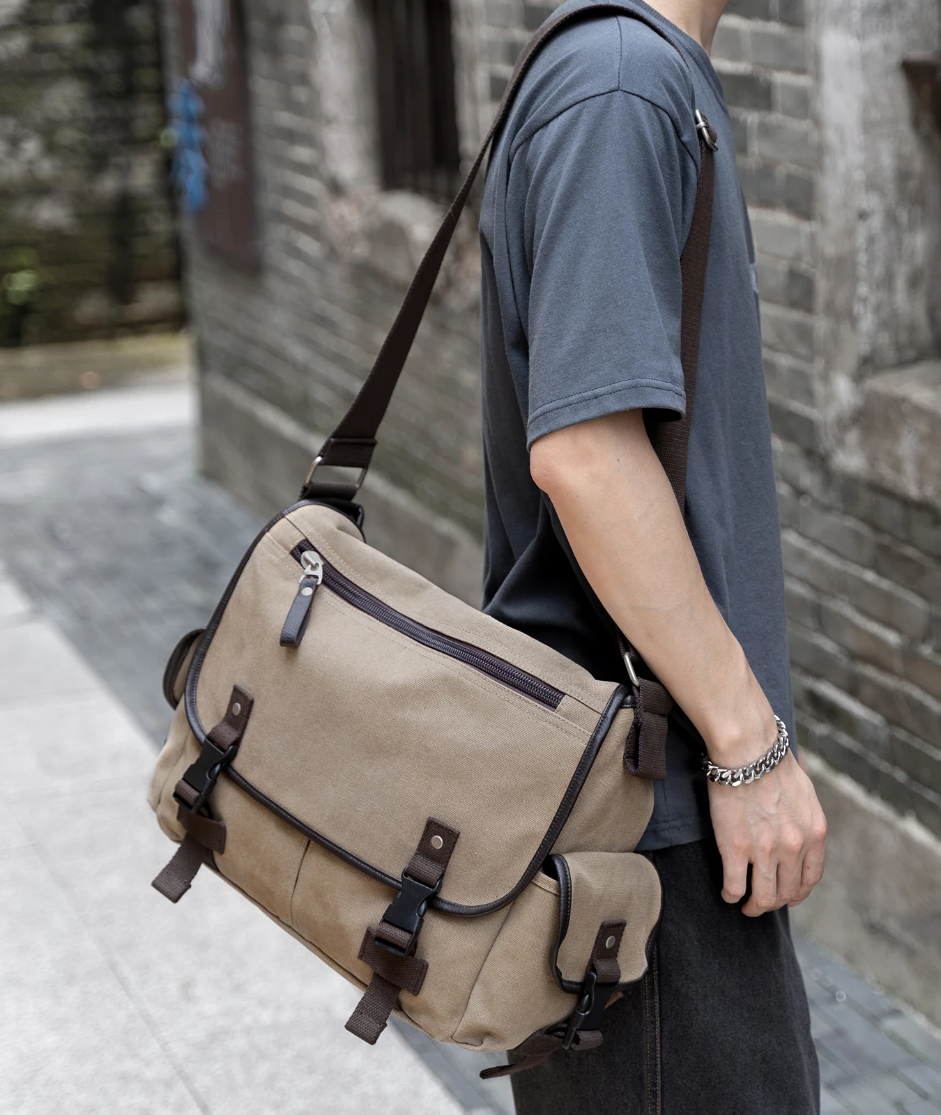 Borsa a tracolla da uomo in tela borsa da lavoro Vintage per uomo Casual Fit 13 pollici Laptop borsa da uomo durevole di grande capacità